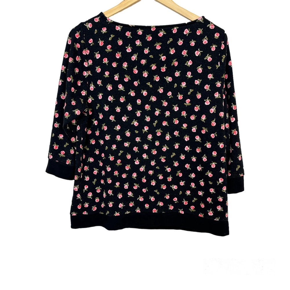 Kate Spade Ditsy Rose Print 3/4 Sleeves Top Black Women’s Large - Picture 2 of 4